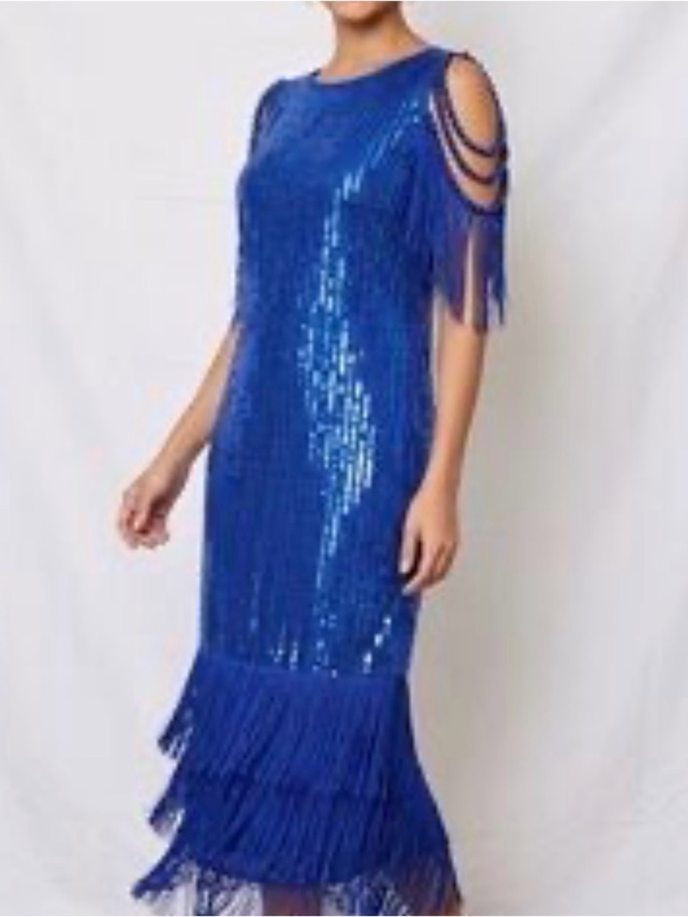 Blue Sequin Fringe Midi Dress - Women